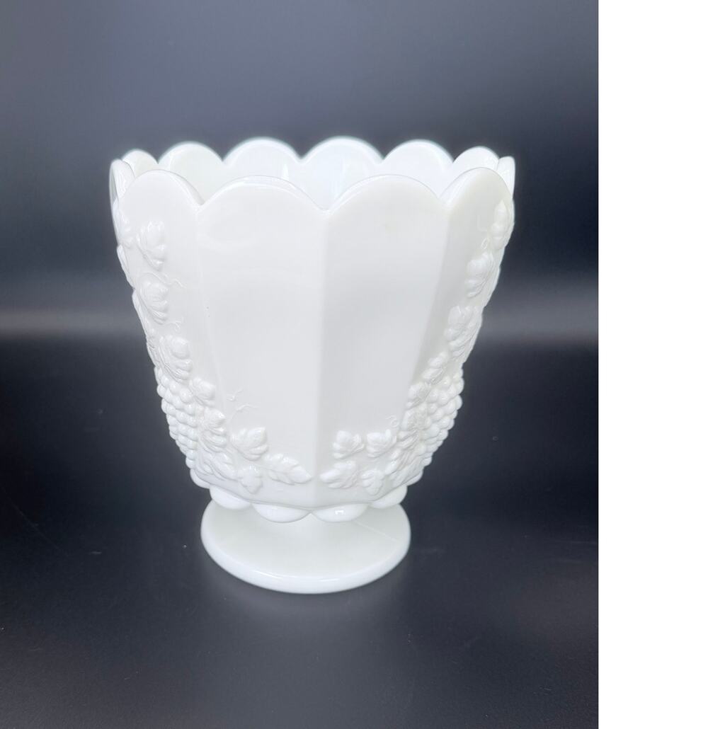 Vintage Westmoreland Paneled Grape Milk Glass Footed Jardiniere Planter 7"